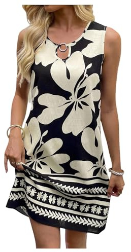 GORGLITTER Women's Floral Dresses Flowy Summer Beach Holiday Mini Dress | Sleeveless, Crewneck, Cutout Ring, Flared, Skater, A Line, Going Out, Party, Featival Outfits