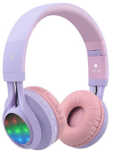 Riwbox WT-7S Kids Bluetooth Headphones Light Up, Foldable Stero Wireless Headset with Microphone and Volume Control for PC/Tablet/TV/Travel