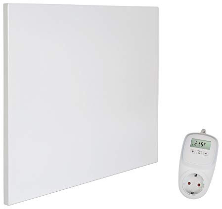 VIESTA® Calefacción de pared por infrarrojos con termostato [INCL.TERMOSTATO TH10]–Calefacción por infrarrojos para montaje en pared–Radiador de infrarrojos Carbon Crystal–Panel apto para baño – 400W