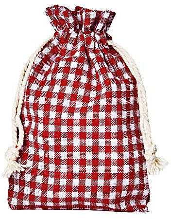 | 3 Baumwollsäckchen, Stoffbeutel, Geschenkbeutel im Landhaus-Look - 40x30 cm - Geschenkverpackung, Weihnachten, Advent, Oktoberfest (rot-weiss)