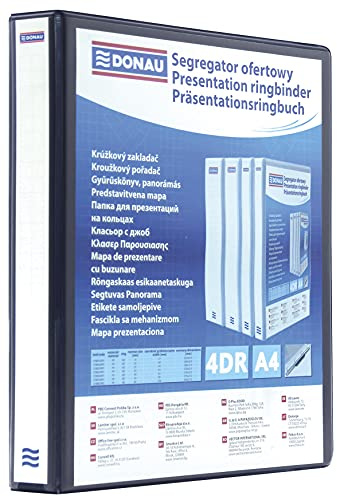 Display Ringbinder DONAU PP A4/4RD/16 Black/Document Archiving/Type-A4/4RD/16 / Kind-Ofertowy/Pockets-2 Wewnętrzne, 2 Zewnetrzne, 1 Grzbietowa/Material-Cardboard/pp/Colour-Black/Format-A4