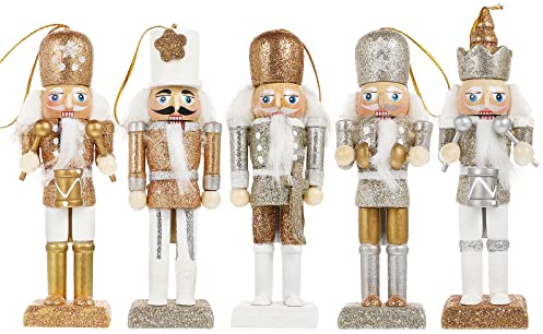 PRETYZOOM 5 PCS Wooden Christmas Nutcracker Figures Ornaments Nutcracker Soldier Hanging Decorations Xmas Holiday Tree Table Decor
