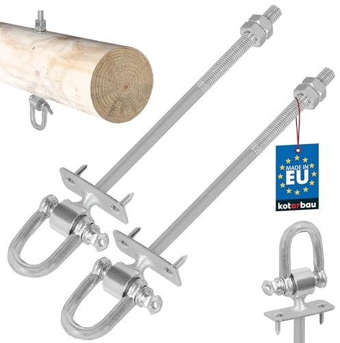 KOTARBAU® 2er Set Schaukelhaken M10 x 190 mm mit Schäkel und Bolzen Haken Gewinde Hängematte Befestigung Haken für Schaukel Schaukel Aufhängung Befestigung Verzinkt Bolzen
