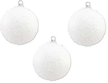 Thüringer Glasdesign Weihnachtsbaumkugeln Schneeball Ø 8 cm (3 Stück) - Weiß | Glaskugeln Made in Germany
