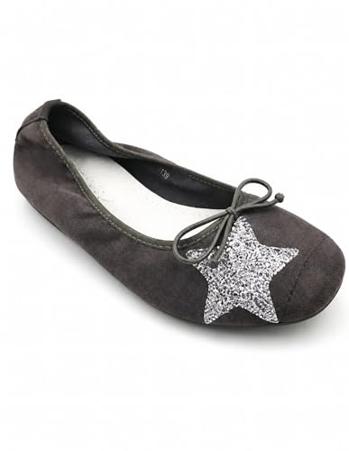 Primtex Ballerines Femme en Daim avec Semelle Intérieure Cuir Motif Etoile Pailletée