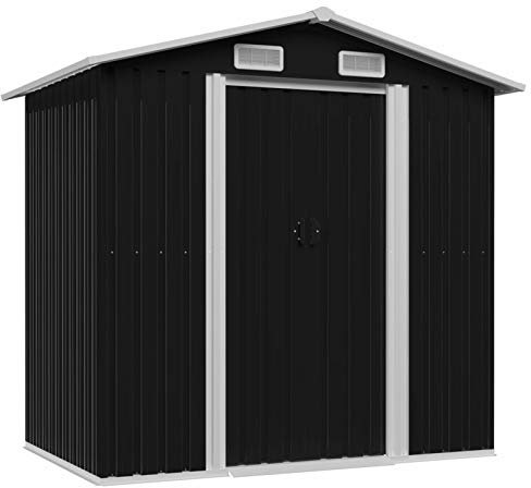 Homgoday Trädgårdsskjul verktygshus metall utrustningsskjul trädgårdshus trädgårdsskjul trädgårdsskjul lagerskjul verktygsskjul antracit stål 204 x 132 x 186 cm