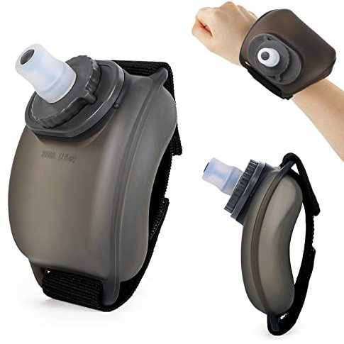 Bouteille D'eau de Sport, Porté à la main Gourde de Sport 200ML avec bracelet réglable, Bouteille silicone Douceur sans BPA d'Hydratation pour Running Jogging Marathon Escalade (Noir)