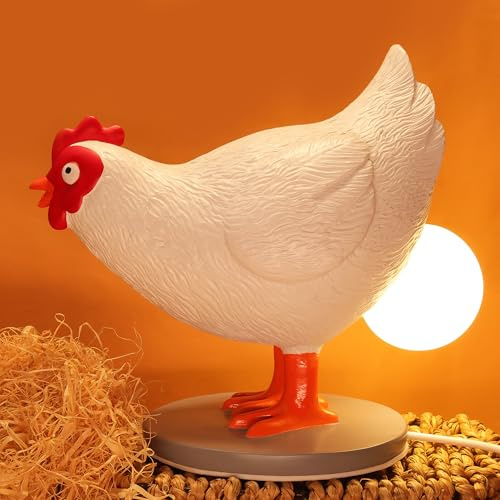 OkiyiD Hühnerei-Lampe, lustige Hühner-Tischlampe, LED-Ei-Nachtlicht, Harz-Huhn mit stufenlosem Dimmen, Dekoration für Zuhause, Schlafzimmer, Arbeitszimmer