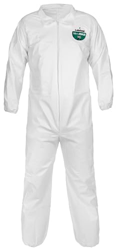 Lakeland MicroMax Contractor Protective Disposable Coverall from Dirt, Grease and Grime Cleaning Work, Zipper Closure, Elastic Wrist and Ankle, White, X-Large (25 Pack)