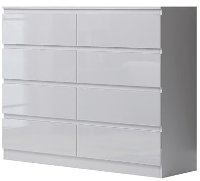 FWStyle Carlton White Gloss Matt Frame 8 Drawer Set of Drawers 110x99x40cm
