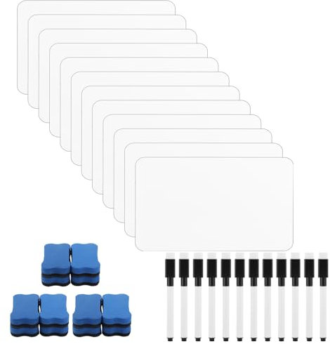 GBACHOOSE 12 Stück Whiteboard Klein A4, Kleine Tafel Doppelseitiges Mini Whiteboard mit 12 Stiften und 12 Radiergummis, Weiße Tafel für Klassenzimmer, Schule, Heim und Büro