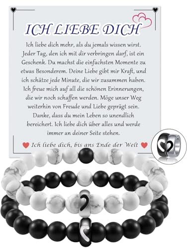 CheersLife partnerarmband alla hjärtans dag gåvor för honom och dig partner gåva par armband armband vänskapsarmband gåvor man bröllop årsdag gåva 2 st, 17,8 cm (Herren), 17 cm (Damen), Sten Rostfritt