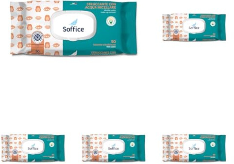 Soffice Toallitas desmaquillantes para rostro y ojos con agua micelar – Desmaquillante completo en toallitas, 50 unidades Pop-Up (Paquete de 5)