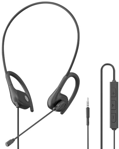 Cuffie con cavo aperto da 3,5 mm con microfono, auricolari sportivi, controllo in linea, conduzione dell'aria, cuffie stereo cablate con cancellazione del rumore, per chiamate, lavoro, ufficio, guida
