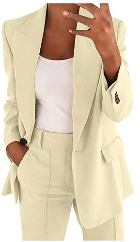 Susenstone Tailleur Femme Ensemble Pantalon Chic et Elegant Slim Fit Blazer Veste Formel Bureau Travail Pantalon Costumes Manteau Ensemble Col Revers Couleur Unie Veste Manteau Pantalon 2 Pièces