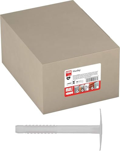 TOX 8 x 80 mm, witterungsbeständiger Dübel für Dämmstoffplatten M, einfache Schlagmontage ohne Wärmebrücken Karton, Dämmstoffdübel Husky, Schlagdübel mit Kunststoffnagel, 50 Stück, 02210243, Weiß