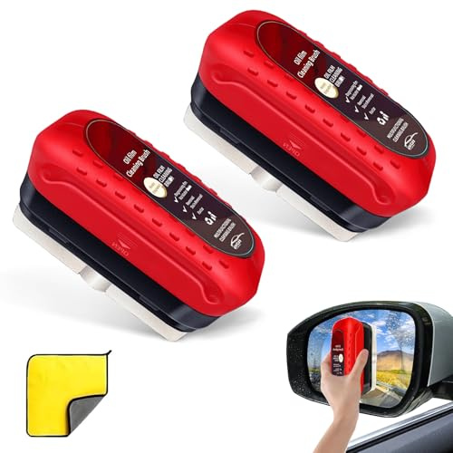 Lunyloer Lot de 2 brosses de nettoyage pour film d'huile automobile - Pour vitres de voiture - Avec chiffon de toilette