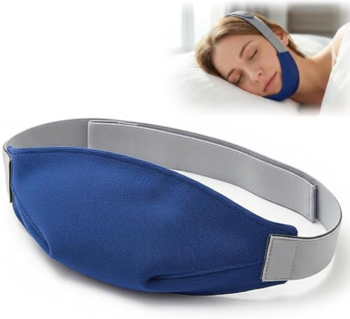 NOLITOY Anti-Mouth Breathing Chin Strap for Sleeping, Adjustable Jaw Support Band with Soft Sponge Cup, Breathable Head Strap for Open Mouth Sleepers, Night Sleep Care Accessory for Men Women, Blue