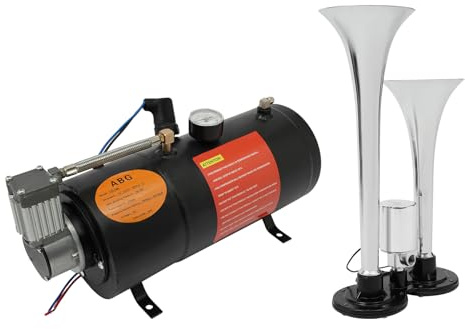 EUAIIPull 12V Luftkompressor mit 3L Tank und 2 Lufthörner Horns Zug Horn Kit 150psi Integriertes Luft Kompressor System Zughorn-Luftkompressor-Satz für Boote Autos