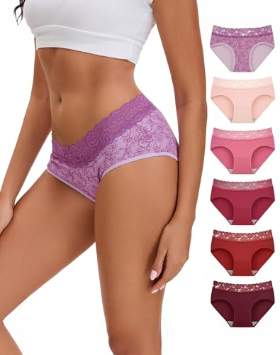 INNERSY Ladies Underwear Lace Knickers for Women Hipster Panties Pack of 6 | 100% Cotton Gusset, Soft Mid Rise Briefs, Elegant Delicate Waistband, Tag-free Pants, Comfy for Work, Sport, Sleep, Everyday