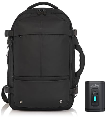 CELIMS - Vakuumreseryggsäck med uppladdningsbar luftpump och bagagevåg | 48L expanderbar till 60L | Laptopfack | TSA-lås | Vattentät | Svart