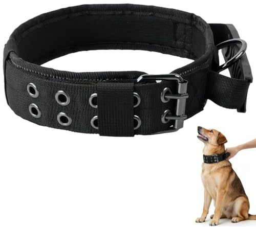Collar Táctico Perro,4,5cm de Ancho Collar para Perros Grandes, Ajustable,Collares Perros Grandes para Perro Grande y Medianos,Prevención de Tirones,con Bandas Reflectantes (Negro, XL)