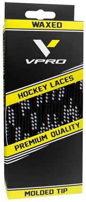 VPRO Waxed Hockey Skate Laces - Premium Quality with Molded Tip, Not Easy to Loosen (Black, 84'')