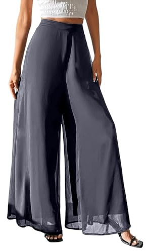 KAJXZ Chiffon Wide Leg Pants Women Casual Elastic High Waisted Lounge Pant Lightweight Baggy Solid Color Palazzo Trousers