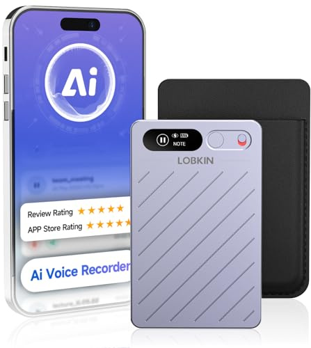 LOBKIN Registratore Vocale AI con Memoria da 64 GB,Digitale Registratore Vocale Professionale con Trascrizione e Riassunto Automatico in152 Lingue,Controllo App,Adatto per Riunioni e Chiamate