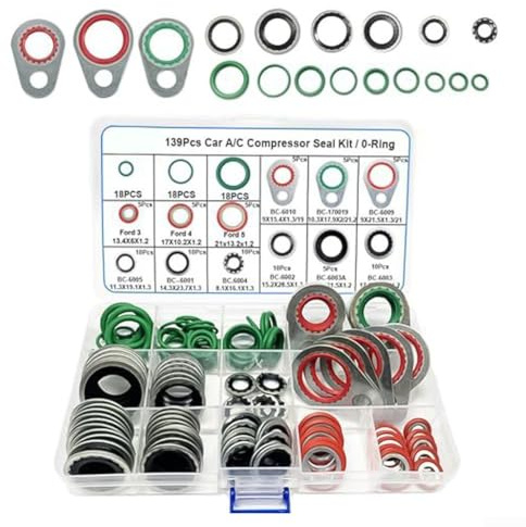 Juego de juntas tóricas de goma para reparación de aire acondicionado de coche, resistente al aceite, con caja de almacenamiento, 139 unidades