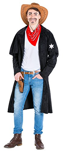 dressforfun Herrenkostüm Cowboy | Trenchcoat + rotes Halstuch | Sheriff Cowgirl Faschingskostüm (M | Nr. 300570)