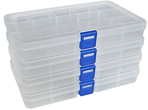 DUOFIRE Plastica Stoccaggio con Divisori Mobili Monili Dell'orecchino Strumento Contenitori (15 Scomparti x 4, Trasparente)