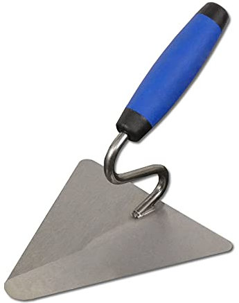 DEWEPRO® Petite truelle de maçon berlinoise - Truelle triangulaire avec col en S - 160 x 140 mm - Lame en acier - Forme berlinoise avec col de cygne et poignée bimatière