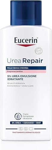 Eucerin Urea Repair Emulsione Idratante 5% Fragranza Lenitiva 250 ml, Crema idratante corpo 48h, Crema Urea al 5% e Ceramidi, Formula profumata per pelle secca e ruvida