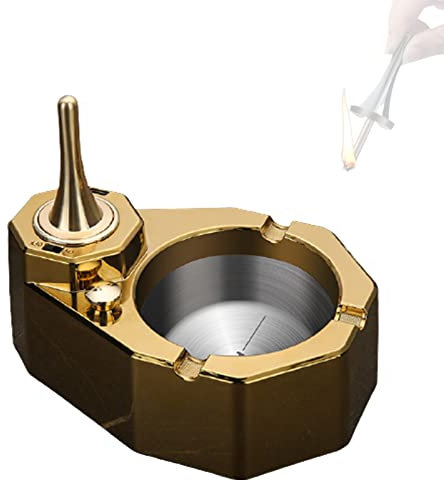 WHYUNM26 Creative Metal Ashtray Metal Oil-Electric Hybrid Charging Kerosene Ignition Permanent Flint Cigar Lighter Business Desktop Decoration,Gold