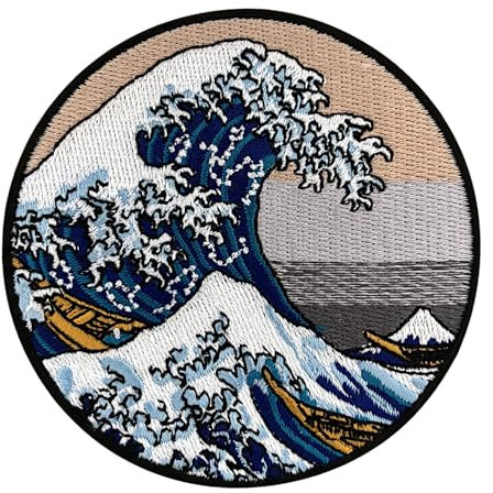 Urbanski Patch The Great Wave off Kanagawa (rund) zum Aufbügeln 8,5 x 8,5 cm | Aufnäher Applikation Bügelbild