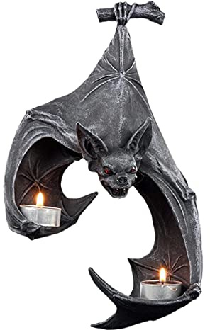 Aldago Bat Wall Tealight Holder, Bat Sconce Candle Holder - Gothic Halloween Decor for Home Office