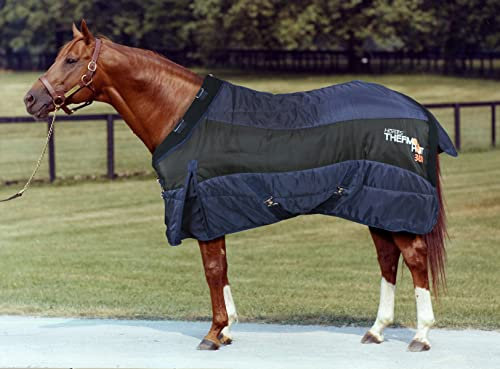 Horses, Couverture de Box ThermoHOT 300gr, Couverture de Bonne Facture, Utile pour Protéger Le Cheval des Variations de Température, de la Pluie et des Insectes (135cm, Bleu/Noir)