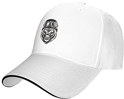 YINGD Casquette de baseball décontractée blanche avec l'ours portant un casque, casquette de sport respirante unisexe pour femmes et hommes, #1709, taille unique