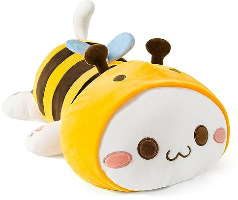 shownicer Cojín con forma de animal de peluche, diseño abeja y gato Kawaii, cojín de peluche, juguete, regalo para niños y niñas (30 cm, abeja, gato)