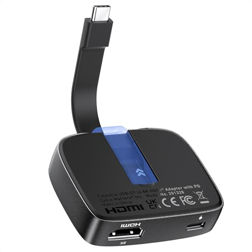 Cable Matters Portable 48Gbps USB C to HDMI 2.1 Adapter with 100W Host Charging, 4K 120Hz /8K 60Hz HDR - Thunderbolt 4 Compatible with iPhone 15 Pro Max - Maximum Resolution on Any MacBook is 4K@60Hz