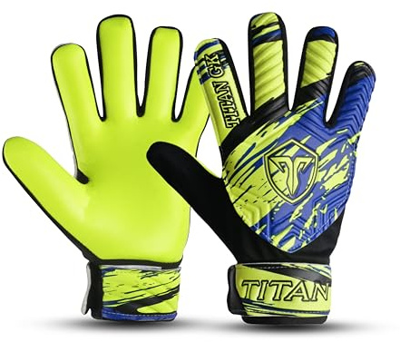 TITAN GK Soccer Goalie Gloves - Football Goalkeeper Gloves Kids, Boys, Children, Youth with 4mm Latex Strong Grips Palm, Double Wrist Support