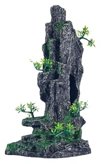SiissaPeksid Large Fish Tank Decorations - Mountain View Aquarium Ornament with Tree House Cave