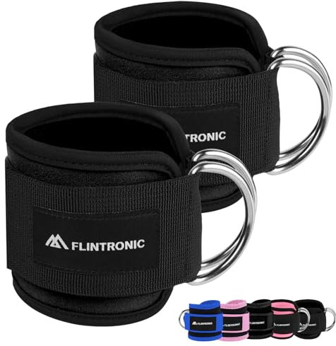 flintronic Sangle Cheville Musculation Poulie, Sangle de Cheville Réglable Gymnastique, Sangles Musculation avec Double Anneau D, Ankle Straps, Accessoires pour Fitness, Sport, Gym, Exercice, Tirage