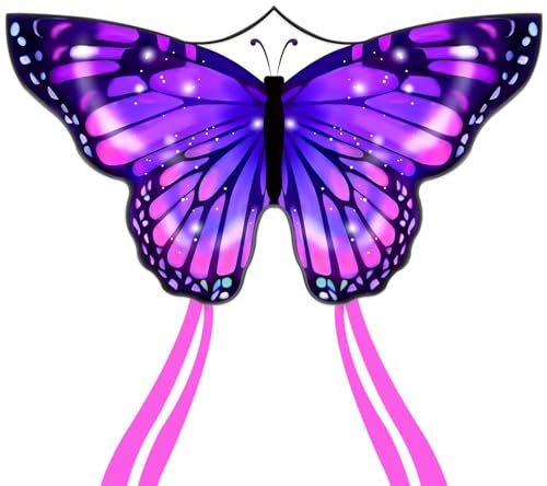 Flying Hoofer Large Butterfly Kite for Adults and Kids Ages 4-8 & 8-12 Easy to Fly, 55''X28'' Single Line Kite for Outdoor, Park or Beach.(Purple)