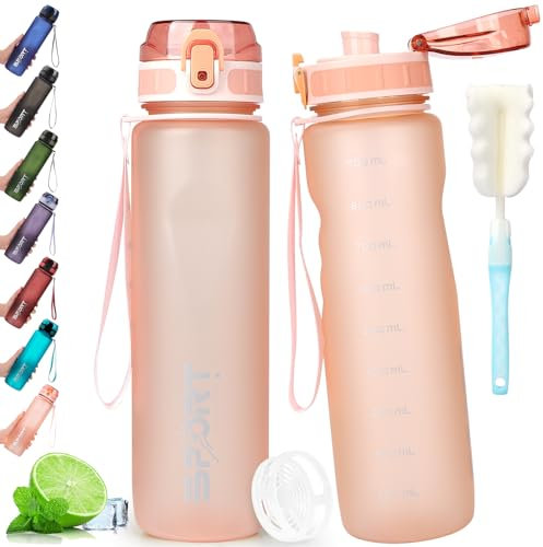 AOPREL Trinkflasche 1L Sport Trinkflasche Wasserflasche Auslaufsicher Trinkflaschen BPA Frei Sportflasche mit Kapazitätsskala für Die Outdoor, Schule, Camping