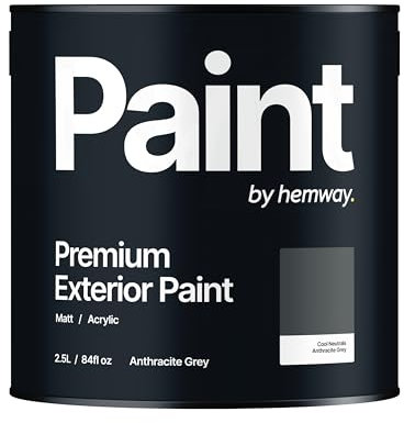 Hemway - Premium Exterior Paint - Anthracite Grey 2.5 L | Outdoor Matt Finish, Acrylic & Water-Based Emulsion | Quick Dry & High Coverage for Walls, Wood, Metal, Masonry & Furniture