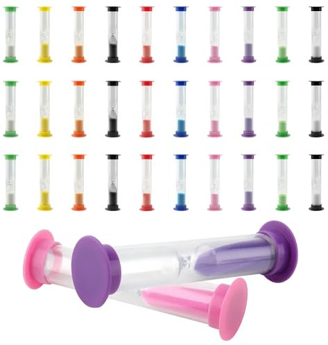 JEUIHAU Lot de 30 sabliers de 3 Minutes, 10 Couleurs, minuterie Horloge de Sable Hourglass, sablier à Brosse à Dents pour Salle de Classe, école, fête