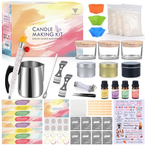 Vorlestour Kerzen Selber Machen Set, 162 Candle Making Kit Zubehör Enthalten 480g Wachs, Wachsschmelztiegel, Kerzentattoos, 8 Farbstoffen, 4 Düften, DIY Gießen Kerzen für Kinder Erwachsene