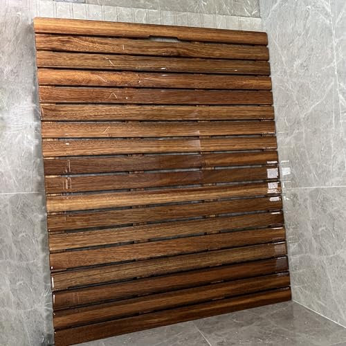 21 23 25 27 29 Zoll Breite Badematte aus Teakholz aus Holz – quadratische Duschmatte mit Abflussloch – bequemes Holzbrett mit rutschfestem Fuß für Spa, Zuhause und draußen (Größe: 27 x 27 Zo
